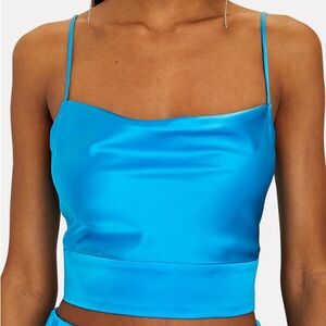 Background NYC Naya Tie-Back Silk Charmeuse Top in Blue